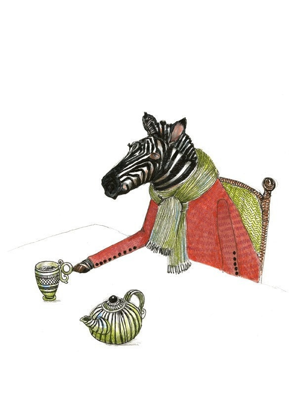 Zebra Tea Time Print by Tracey Long of Chasing the Crayon
