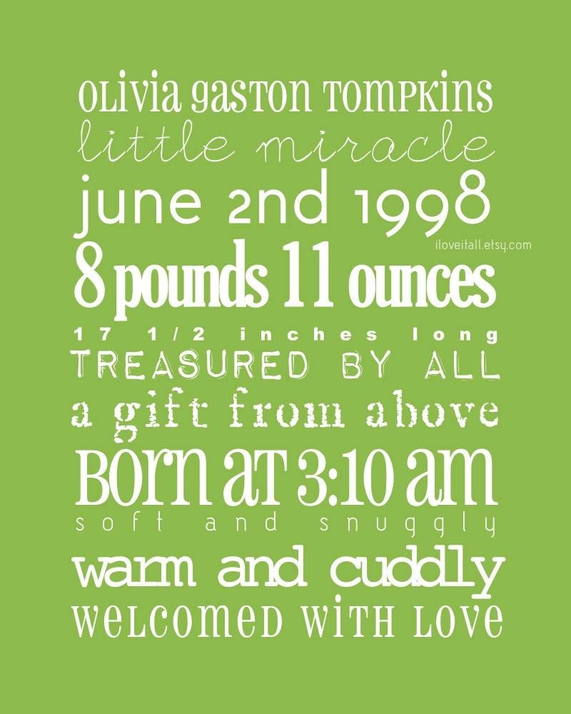 Personalized Birth Date Baby Nursery Birth Adoption Announcement . 8x10 // Choice of Colors // Decor Poster Print Sign // Cyber Monday
