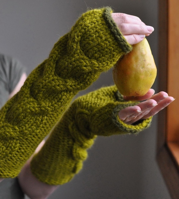Freezebaby Рукавицы - супер коренастый handknit удлиненные перчатки без пальцев / варежки в лимонника также Индивидуальные заказы в других цветах
