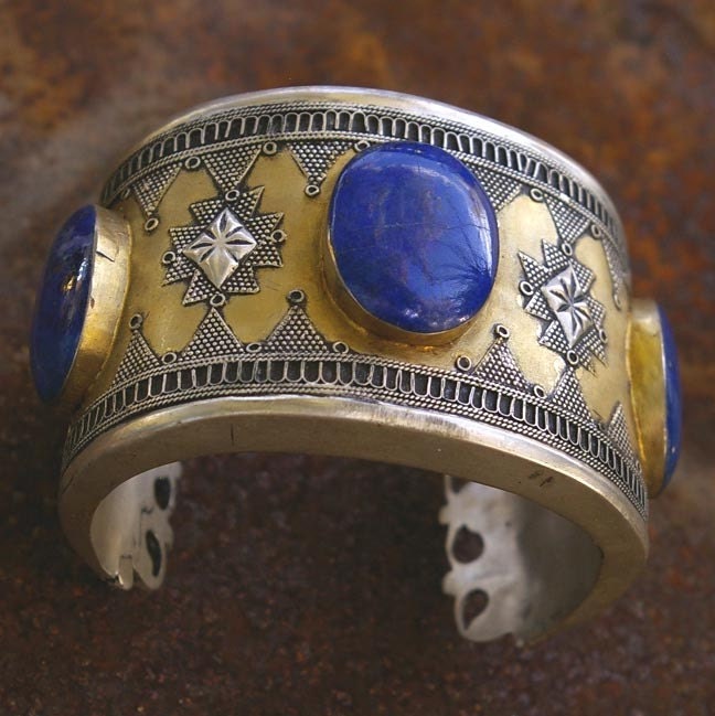 Lapis Lazuli Cuff with Gold Wash, Afghanistan- Kazakh
