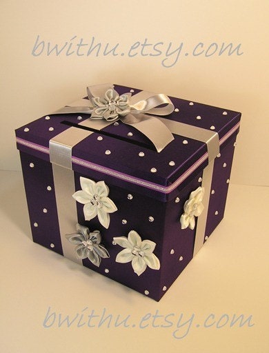 Purple and silver Wedding Card Box Gift Card Box Money Card Box 