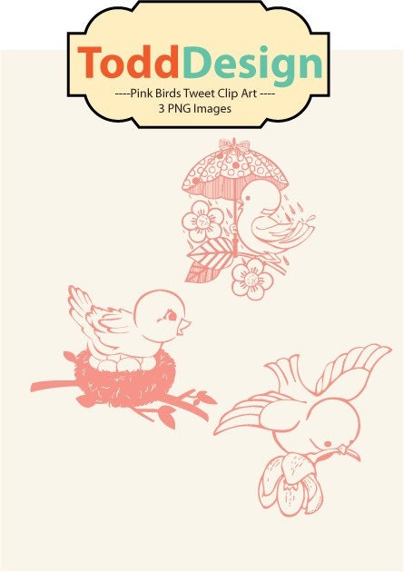 Pink Birds Tweet Digital Clip Art for wedding invitations baby shower 