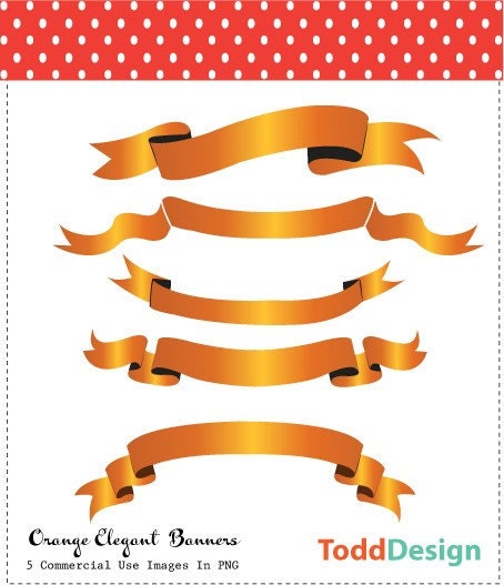 Orange Elegant Banners Digital Clip Art for wedding invitations 