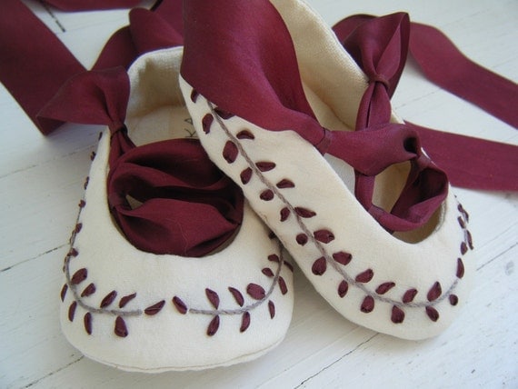 Органические Шелковый Бургундии Джейн Остин балета обуви для вашего ребенка девушка