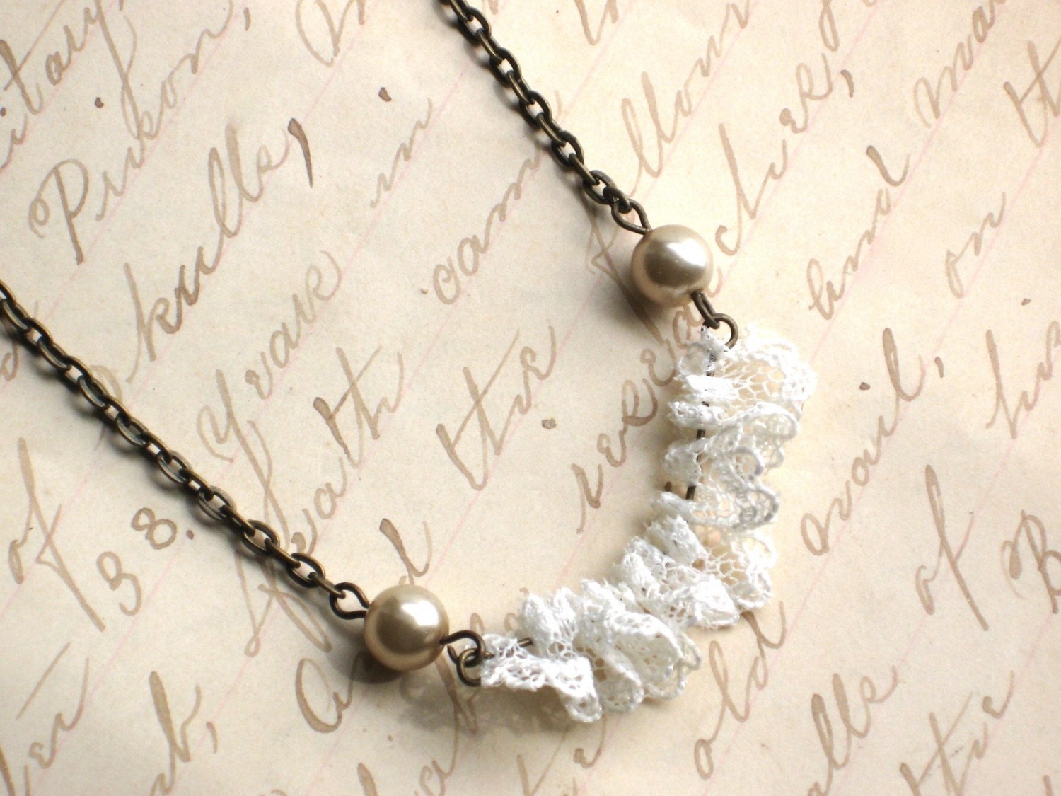 Lace Ruffle and Pearl  Necklace