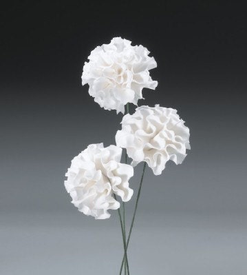 20 White Carnation Gum Paste Flowers for Weddings and Cake Decorating Free 