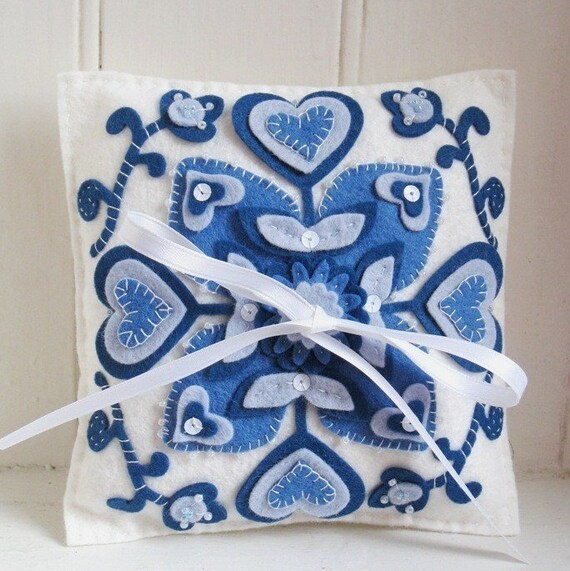 Delft Blue Wool Felt Wedding Ring Pillow or Colors Of Your Choice il 570xN.193503639 Christmas Wedding – On the Eighth Day of Christmas… ♬ Eight Maids a Milking