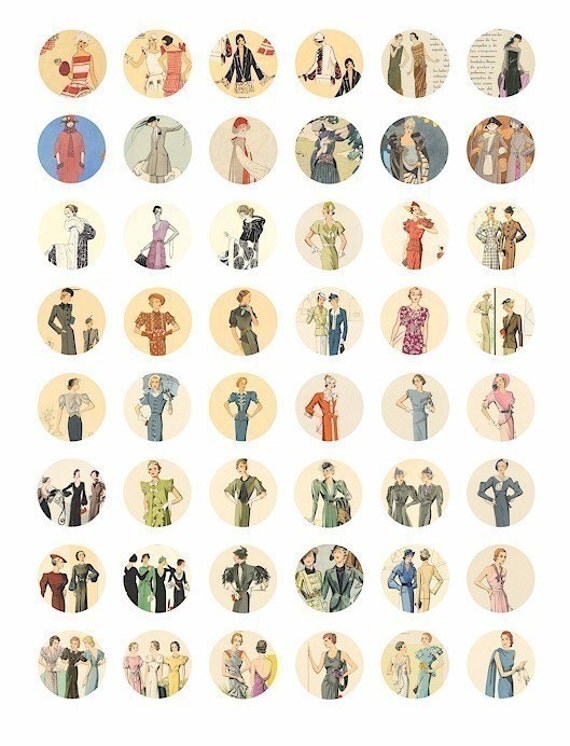 Flapper Girl 1920s to 30s fashion ladies clothes clip art COLLAGE SHEET 1