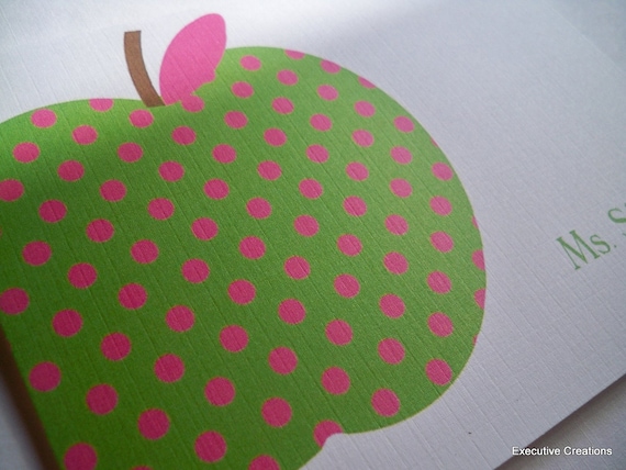 Green and Pink Polka Dot Apple Notecards