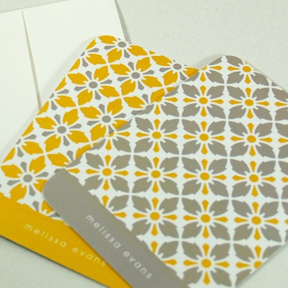 personalized note cards stationery set -vintage modern wallpaper pattern (set of 8)