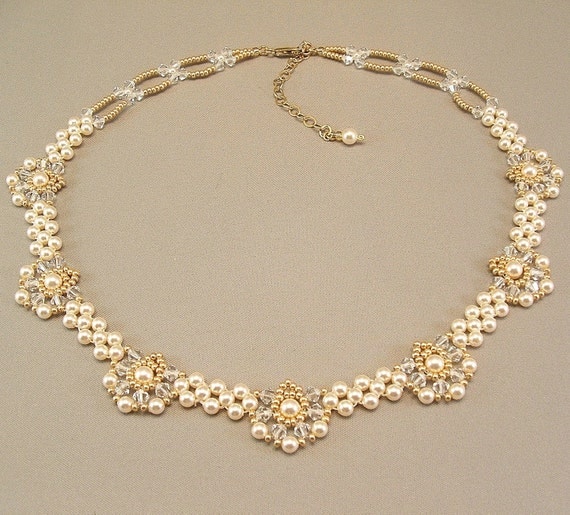 Regal Elegance Woven  Bridal Necklace   Ivory Pearls by Handwired from etsy.com