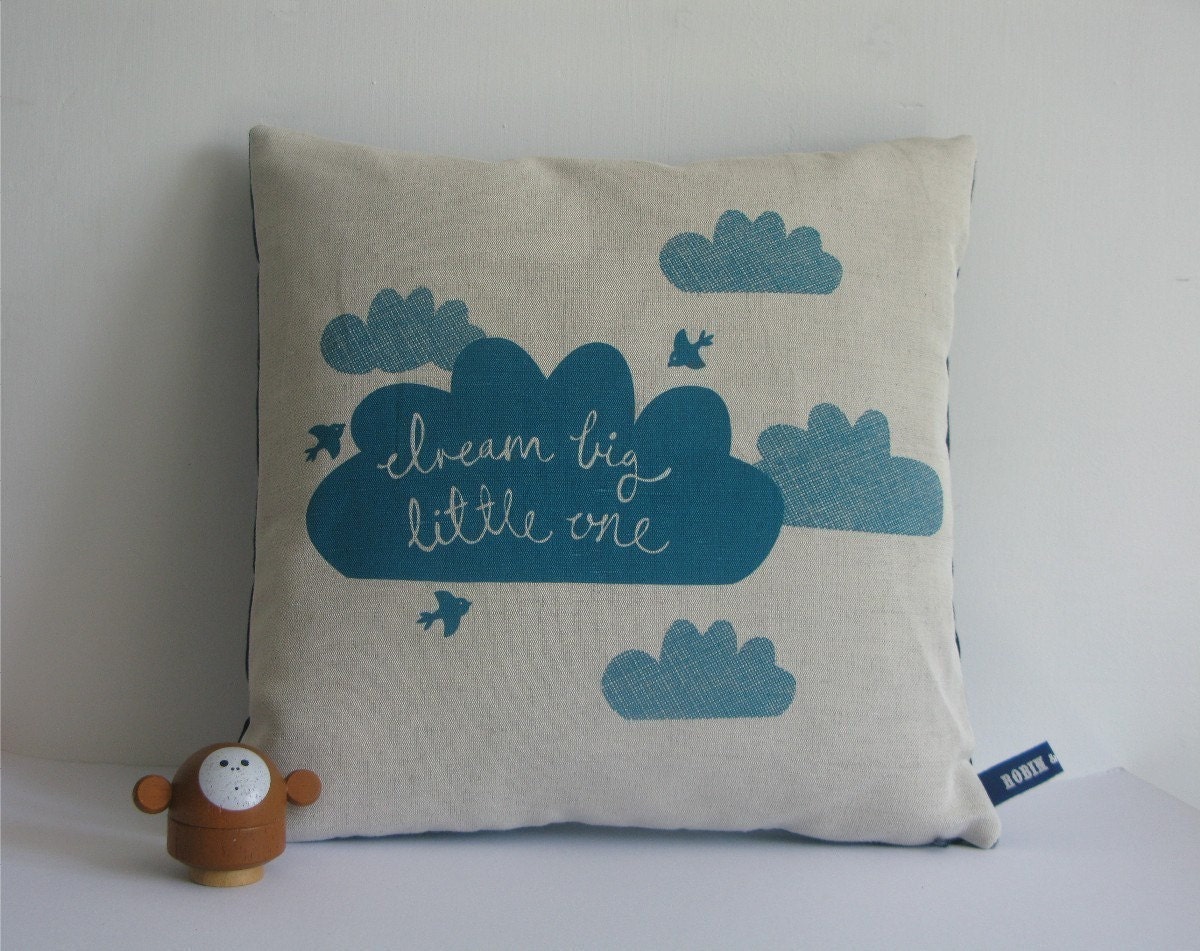 Hand Screen Printed Dream Big Cushion in Teal