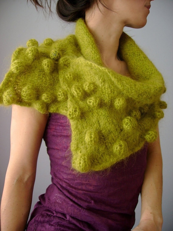 PDF Knitting pattern OOAK,  Shibori style Unique Knitted Felted Bubbled Bobble Neck Warmer Cowl - Wrap - Mini Capelet - Shawl