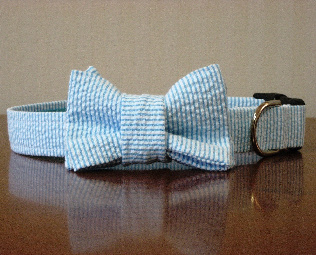 Seersucker Dog Bow Tie Collar (Bowtie) - Your choice of color