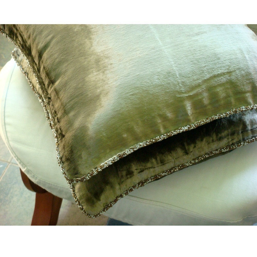 Olive Shimmer - Throw Pillow Cover - 16x16 Inches Velvet Pillow Cover in Olive Green