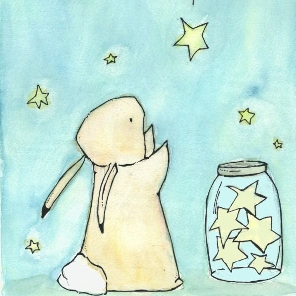 PRINT SALE-- Trafalgar Rabbit catch a falling star  8x10 Art Print by trafalgarssquare