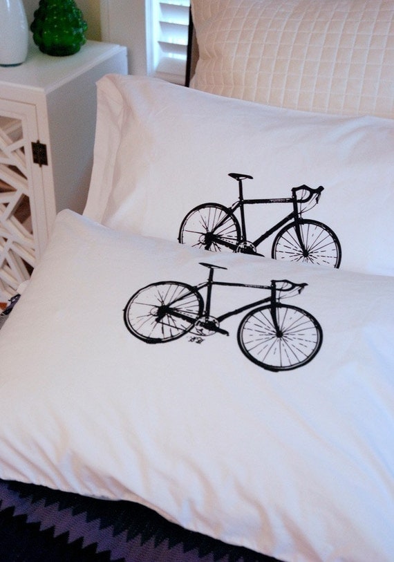 10 Speed Bike- Hand Screen Printed Pillow Case Pair