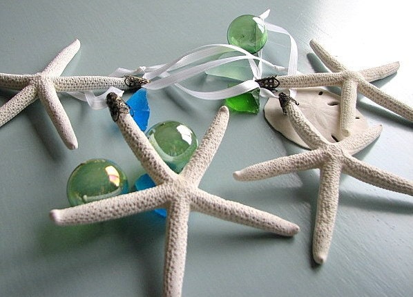 Пляж Декор Starfish елочных игрушек - набор из 4, белый, 4-6 дюймов