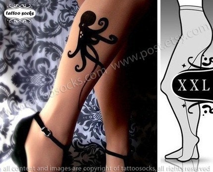 plus size xxl sexy OCTOPUS tattoo tights stockings full length 