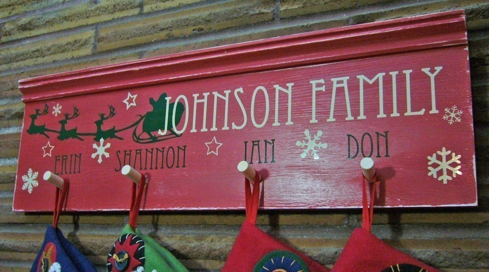 Christmas Stocking Hanger - Custom Family Name Wood Sign
