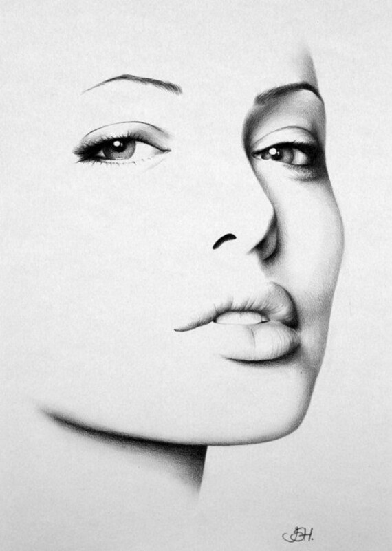 Angelina Jolie Pencil Drawing Fine Art Print Signed by Artist