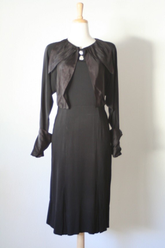 1930s Black crepe dress : French Cuff