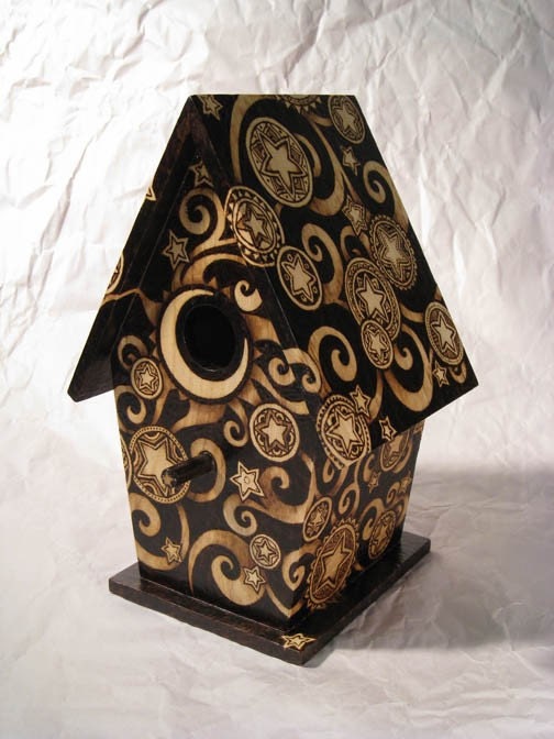 Stars & Swirls Pyrography Birdhouse