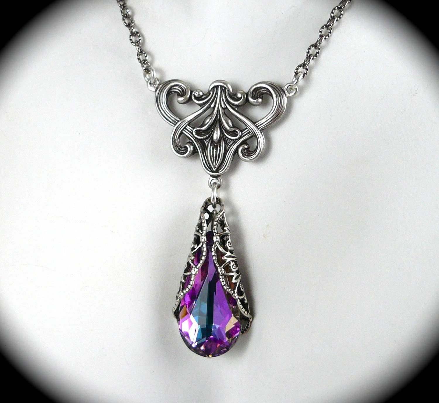 Art Nouveau Swarovski Purple Crystal Bridal Necklace Vitrail Light 
