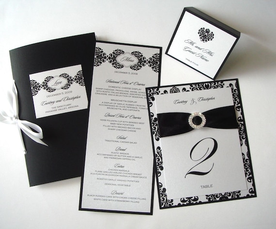 Courtney Damask Wedding Reception Items Sample Set Menu Table Number 