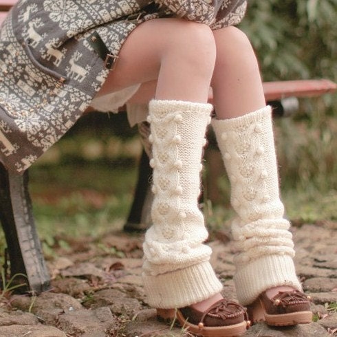 Cream Wool Dotted Leg-warmers