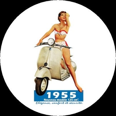 Scooter Pinup Girl Pin Button