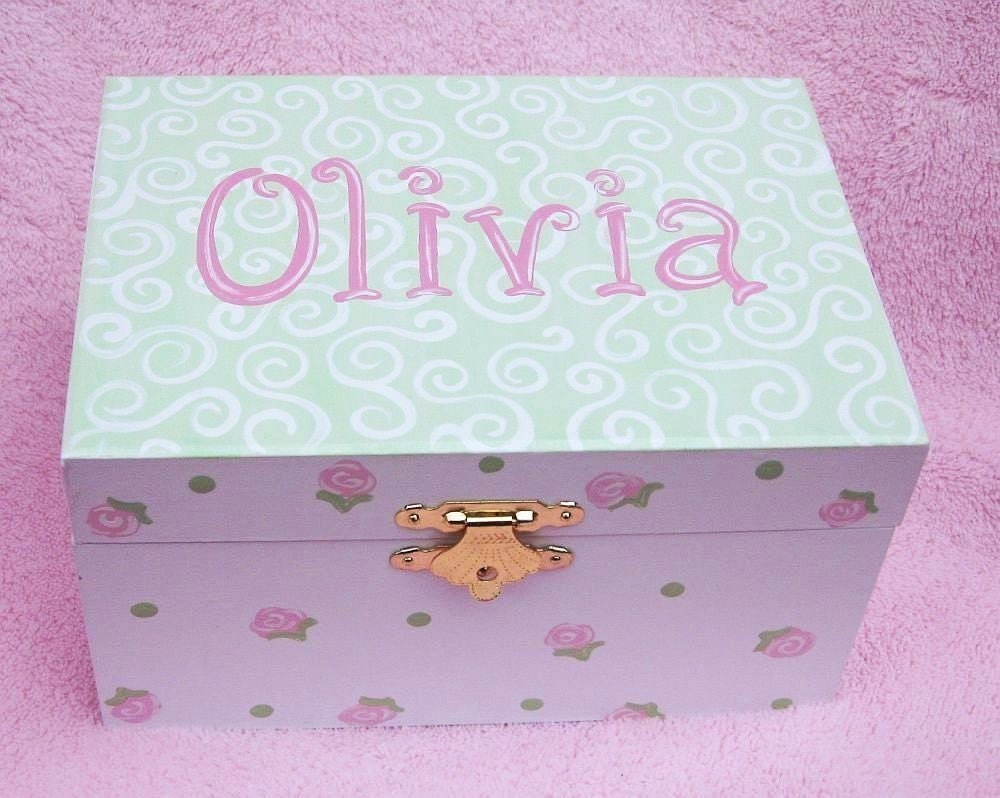 Jewelry box with ballerina, green pink, hand painted, personalized