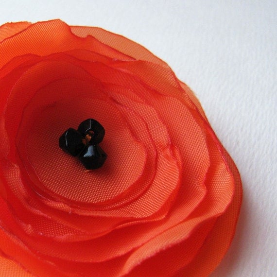 Poppy Pin Brooch Fabric - Orange