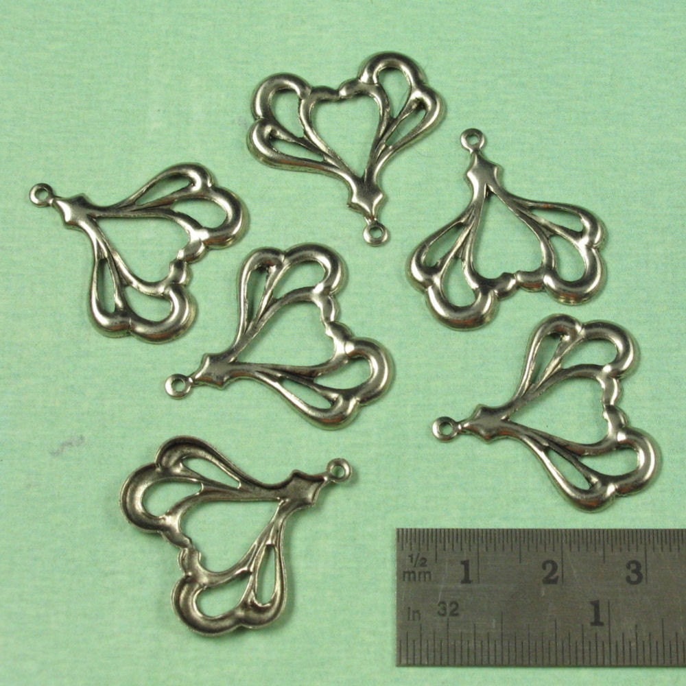 6 Antique Silver Earring Jewelry Findings Pendant Filigree 76
