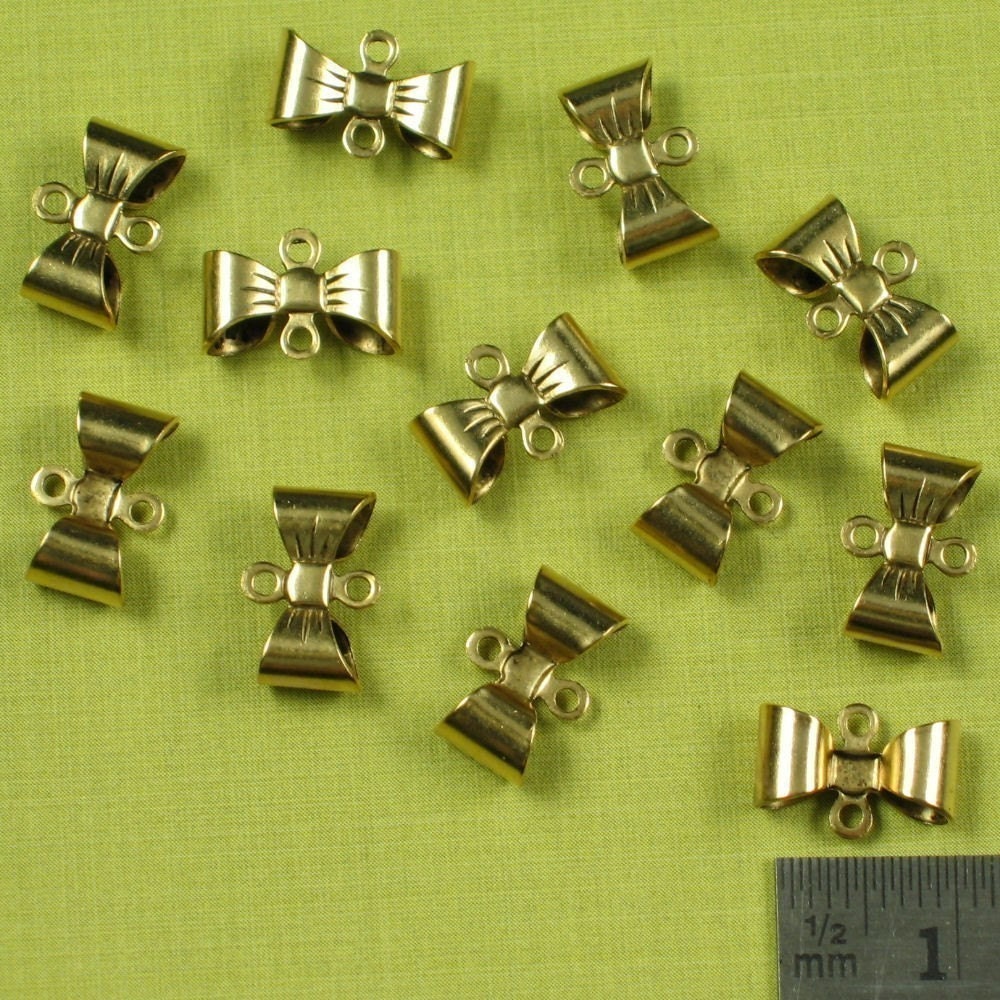 12 Antique Gold Bow Small 2 Ring Connector Jewelry Finding 604