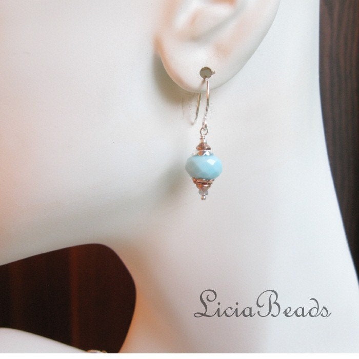 Nuance - Labradorite, mixed metals and blue glass earrings