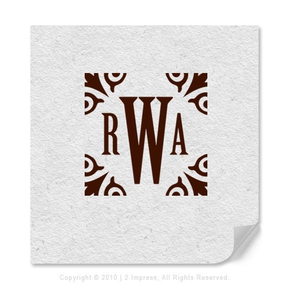 Personalized Monogram Rubber Stamp Three Letter Art Deco Style