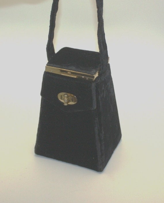 Vintage Purse Box Britemode Compact Velvet Black