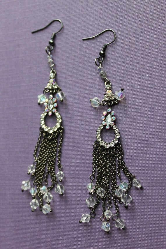 Rhinestone and Crystal Drop Earrings
