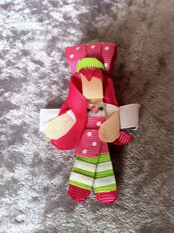 Strawberry Shortcake inspired ribbon sculpture hair clip