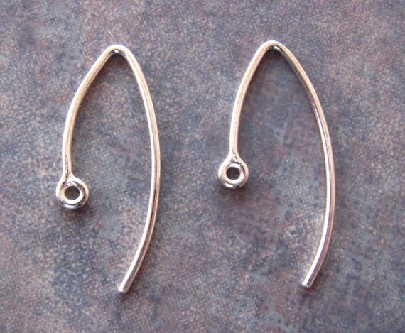 4 Bali Sterling Silver Marquise - Leaf Ear Wires  20mm x  10mm - 1 pairs LOW SHIPPING