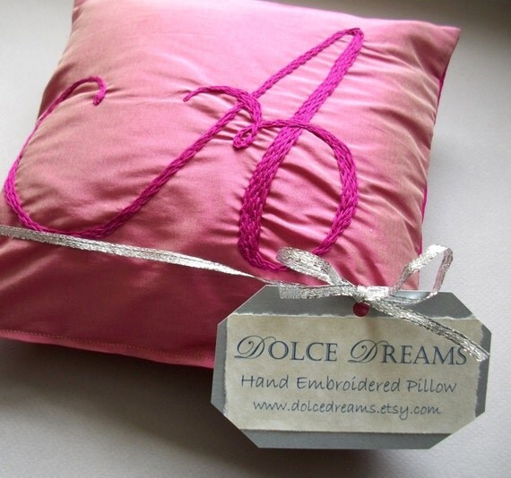 Pillow with Lavender and Hand Embroidered Custom Initial and Heart by Dolce Dreams