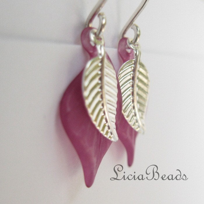 Winter Cranberry - purple and silver leaf earrings
