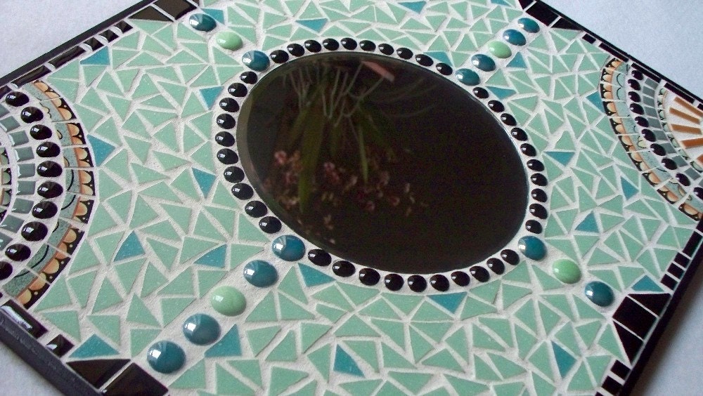 Mint Green and Black Mosaic Mirror