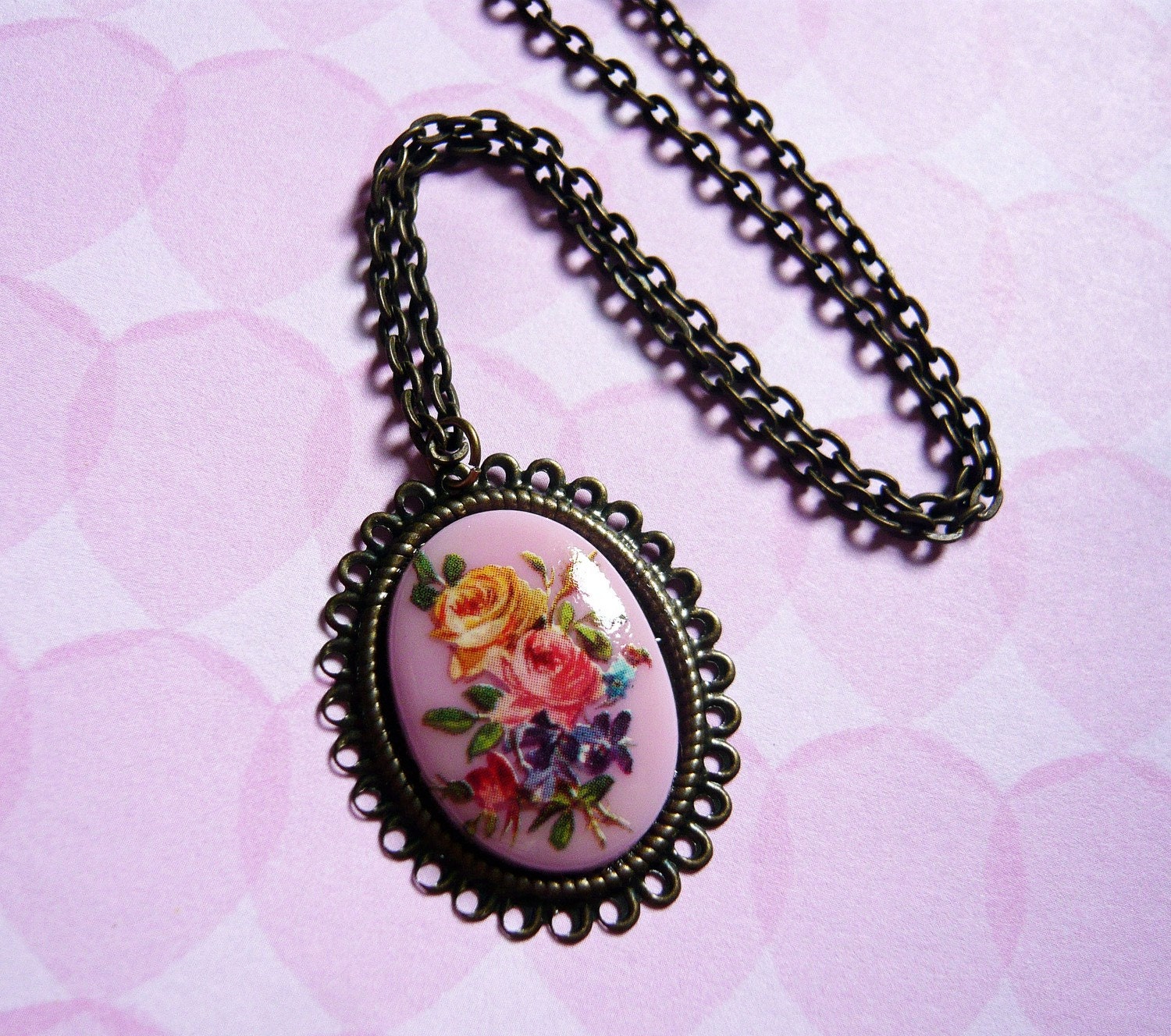 Lilac Floral Cameo Necklace by MaruMaru on Etsy from etsycom