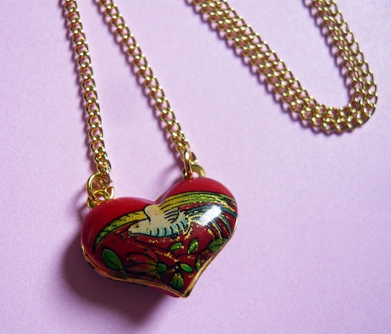 Vintage Puffy Red Enamel Heart Pendant by MaruMaru on Etsy from etsy.com