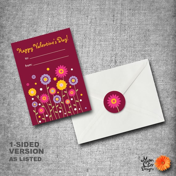 Personalized Kids Valentines Day Cards - Set of 40 with seals - DAISIES