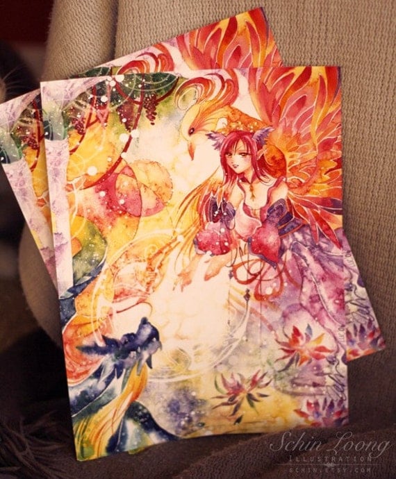 Dreams dragon phoenix anime angel anime magic art print From schin