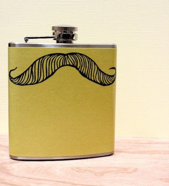 6 oz Stainless Steel - The Illustrated Mustache Flask (TM) - Doodle Series