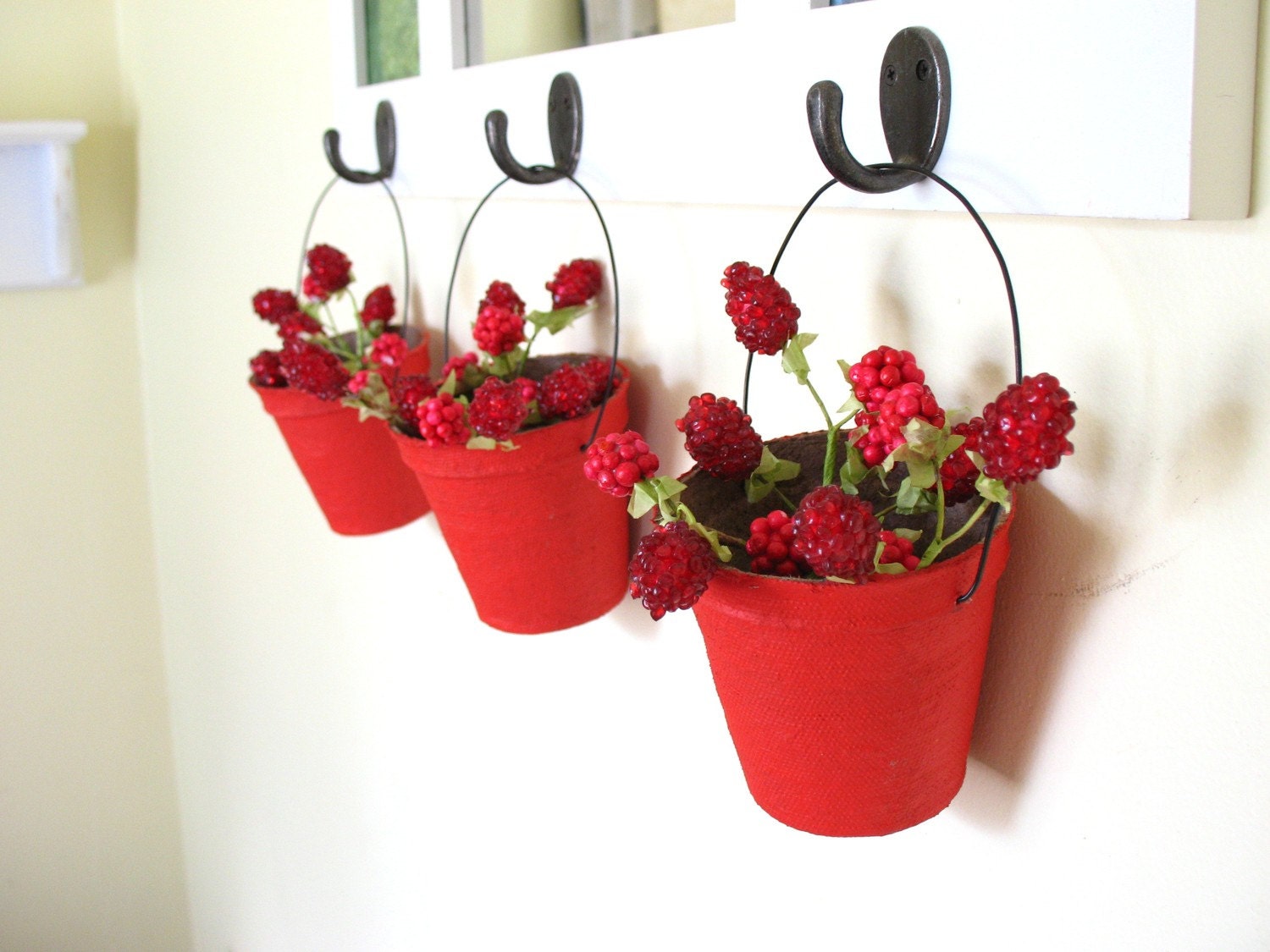 posy baskets in poppy red . four papier mache vintage-inspired candy containers